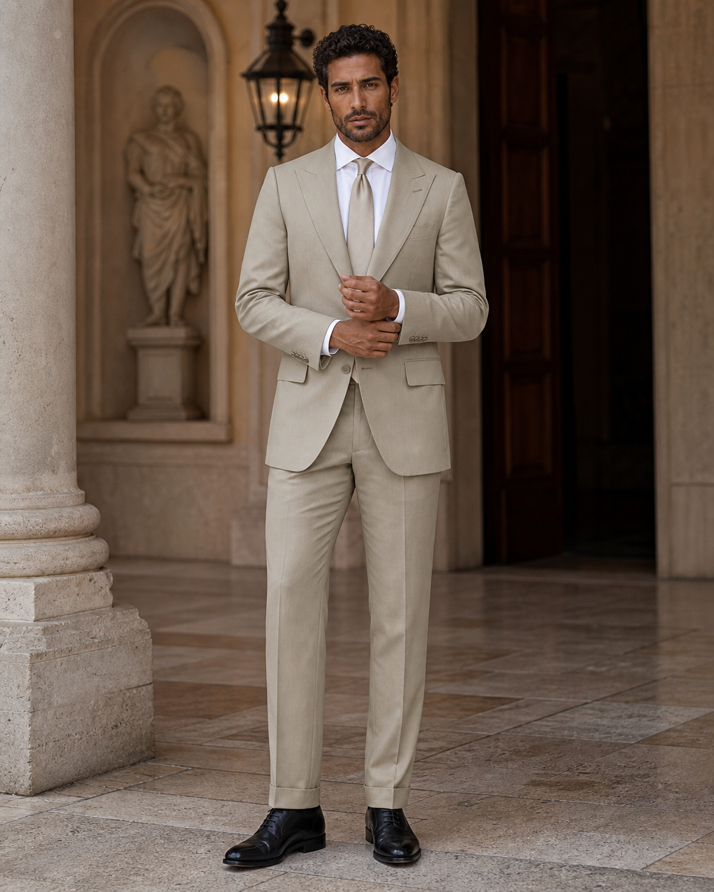 Sage Beige Cotton Summer Suit - Custom Made to Measure front view