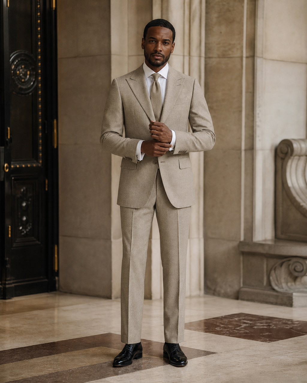 Sage Beige Flannel Winter Suit - Custom Made to Measure front view