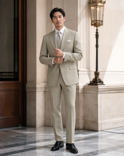 Sage Beige Linen Outdoor Wedding Suit - Custom Made to Measure front view