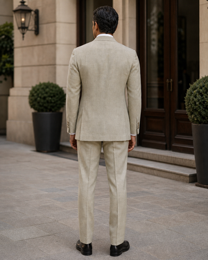 Sage Beige Linen Peak Lapel Suit — Custom Made to Measure — 2