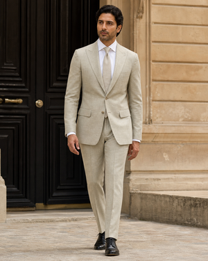 Sage Beige Linen Peak Lapel Suit — Custom Made to Measure — 1