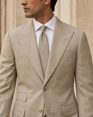 Sage Beige Linen Peak Lapel Suit — Custom Made to Measure — 4