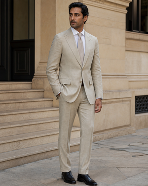 Sage Beige Linen Peak Lapel Suit — Custom Made to Measure — 3
