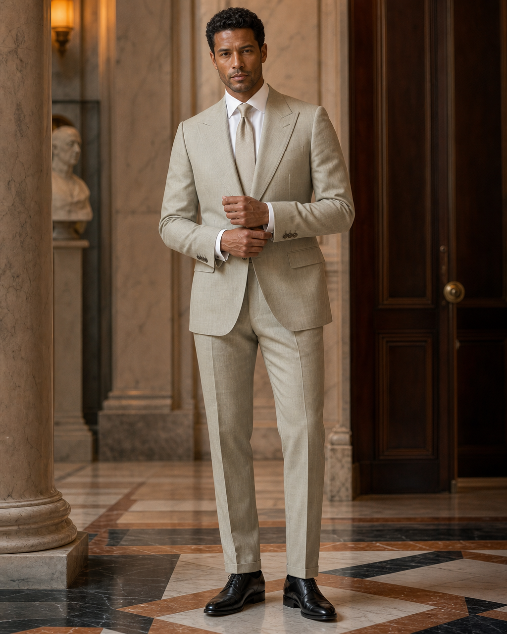 Sage Beige Linen Summer Suit - Custom Made to Measure front view