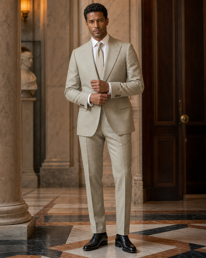 Sage Beige Linen Summer Suit - Custom Made to Measure front view