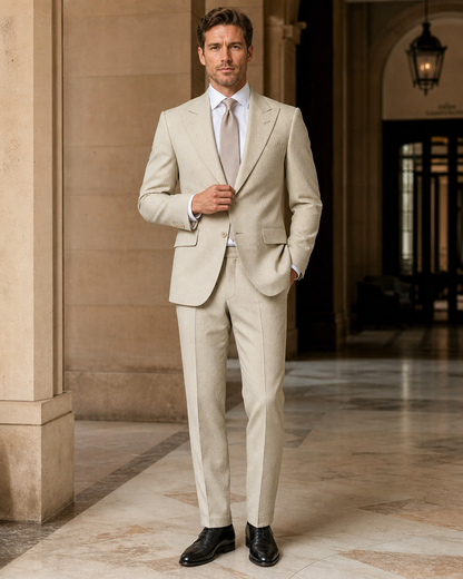 Sage Beige Seersucker Beach Wedding Suit - Custom Made to Measure front view