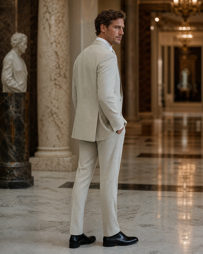 Sage Beige Seersucker Beach Wedding Suit - Custom Made to Measure side back view