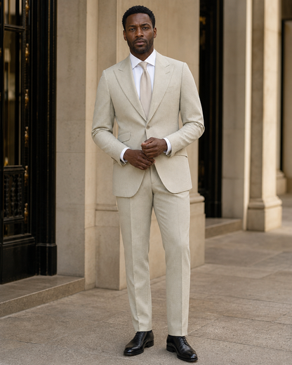 Sage Beige Seersucker Summer Suit - Custom Made to Measure front view