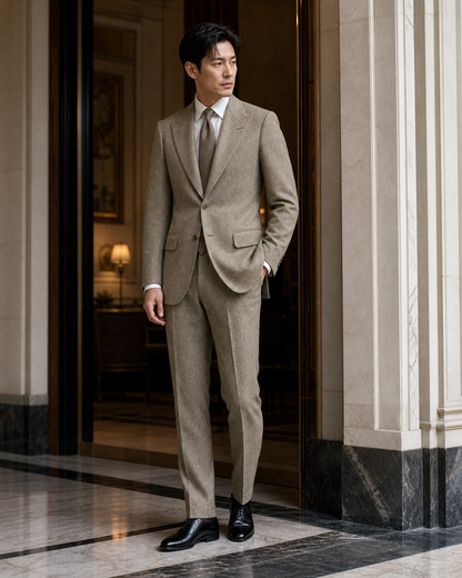 Sage Beige Tweed Winter Suit - Custom Made to Measure side back view