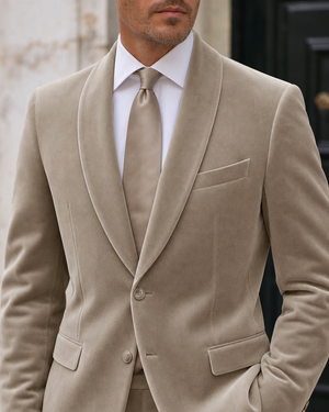 Sage Beige Velvet Shawl Lapel Suit — Custom Made to Measure — 4