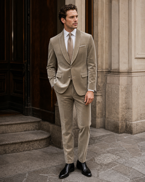 Sage Beige Velvet Shawl Lapel Suit — Custom Made to Measure — 3