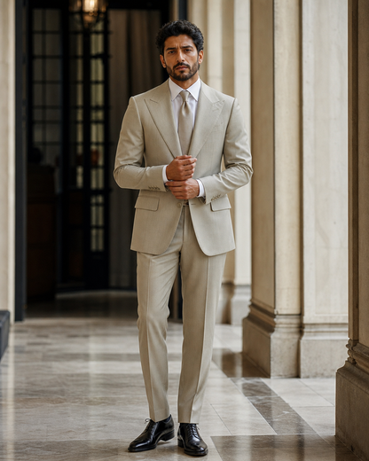 Sage Beige Wool Outdoor Wedding Suit - Custom Made to Measure front view