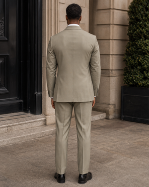 Sage Beige Wool Shawl Lapel Suit — Custom Made to Measure — 2