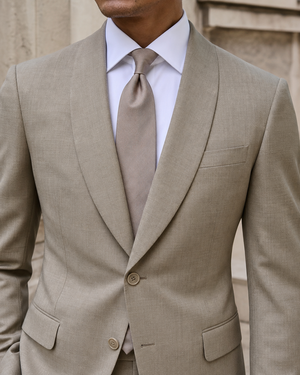 Sage Beige Wool Shawl Lapel Suit — Custom Made to Measure — 4