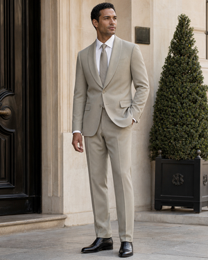 Sage Beige Wool Shawl Lapel Suit — Custom Made to Measure — 3