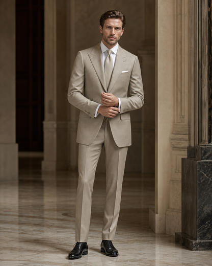Sage Beige Wool Winter Suit - Custom Made to Measure front view
