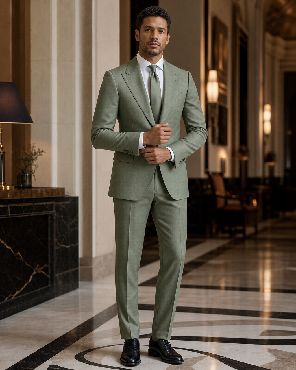 Sage Green Cashmere Blend Winter Suit - Custom Made to Measure front view