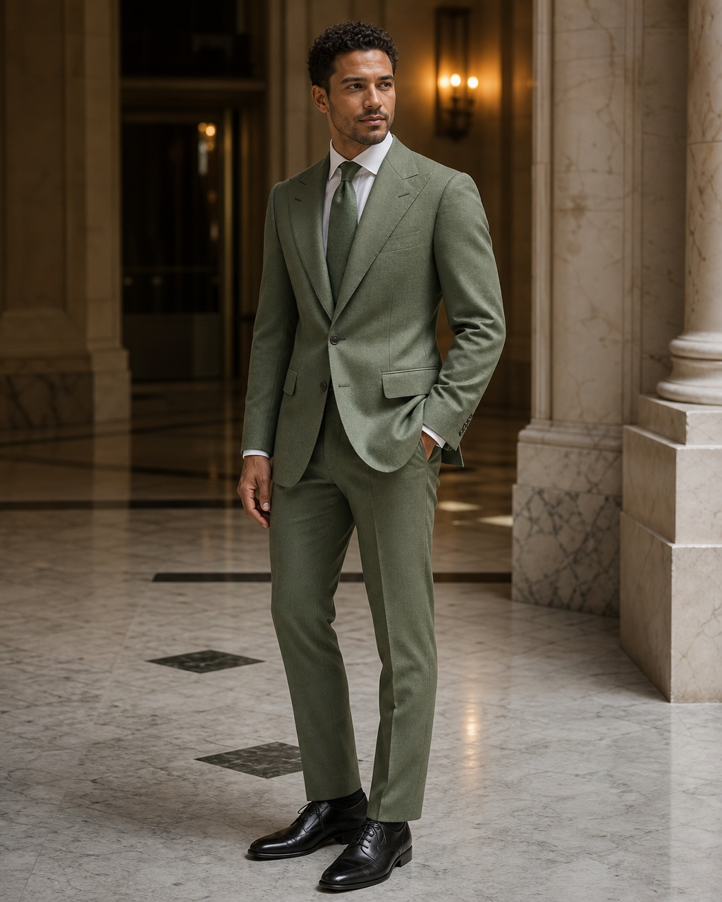 Sage Green Cashmere Blend Winter Suit - Custom Made to Measure side back view