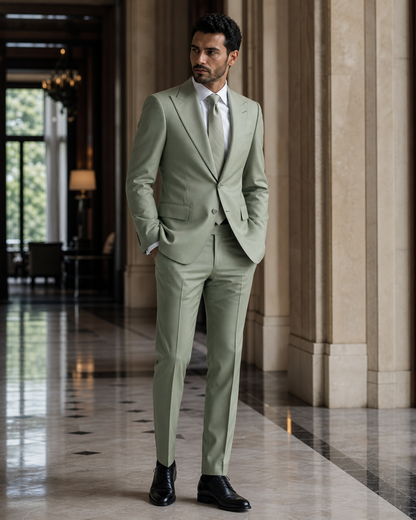 Sage Green Cotton Beach Wedding Suit - Custom Made to Measure side back view