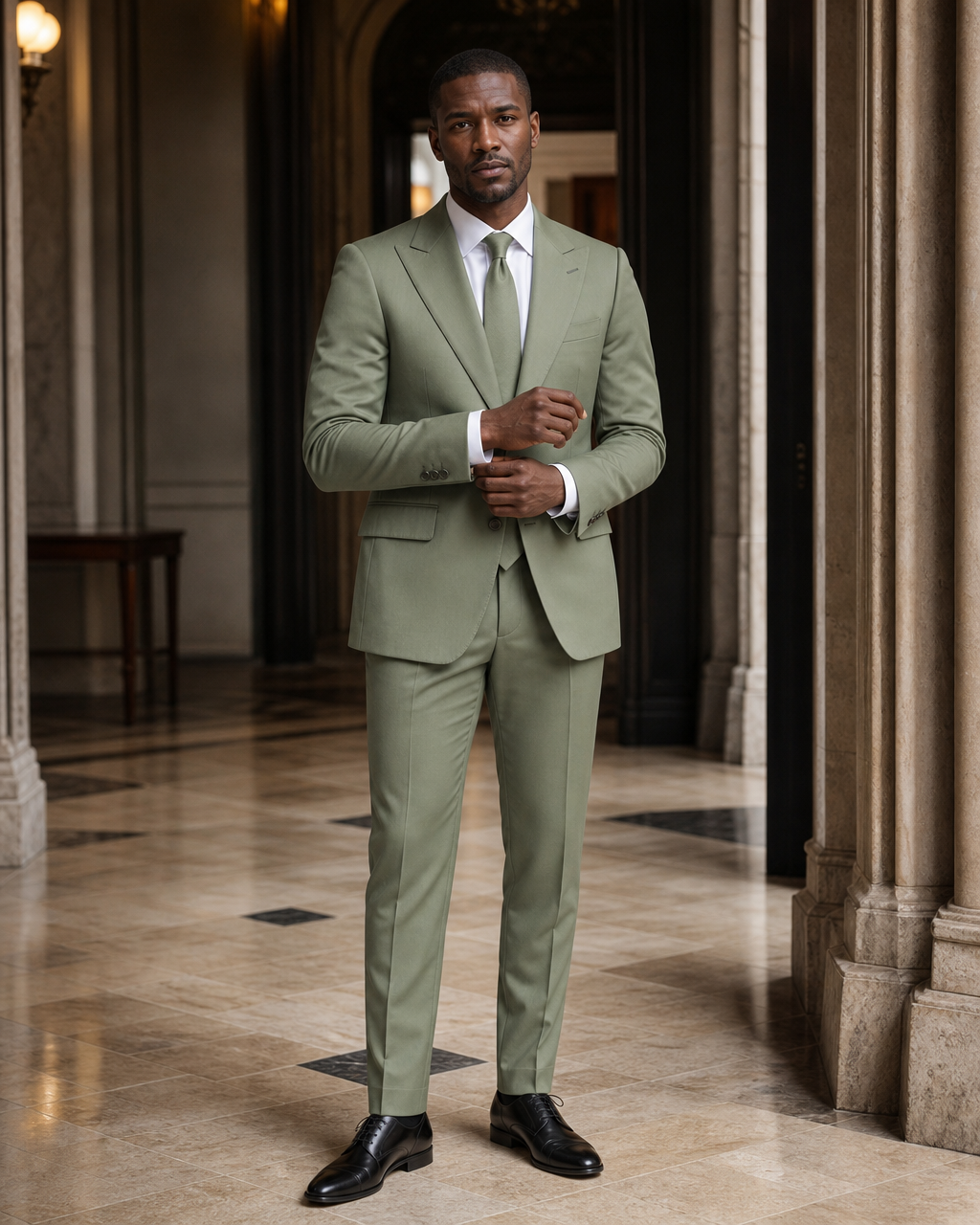 Sage Green Cotton Outdoor Wedding Suit - Custom Made to Measure front view