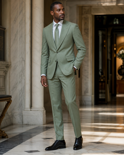Sage Green Cotton Outdoor Wedding Suit - Custom Made to Measure side back view