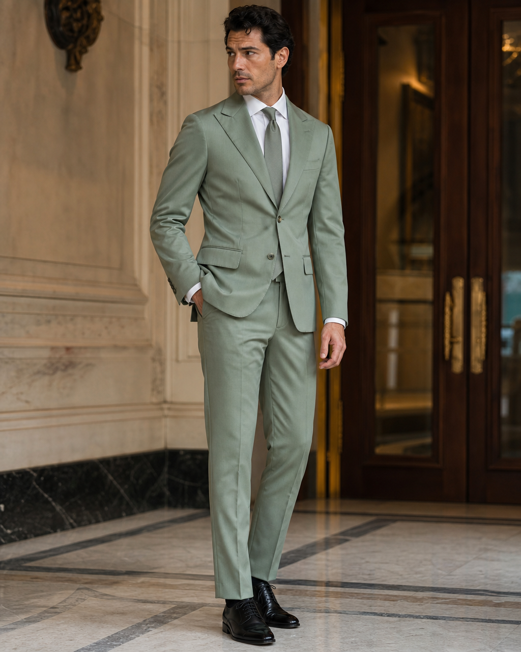 Sage Green Cotton Summer Suit - Custom Made to Measure side back view