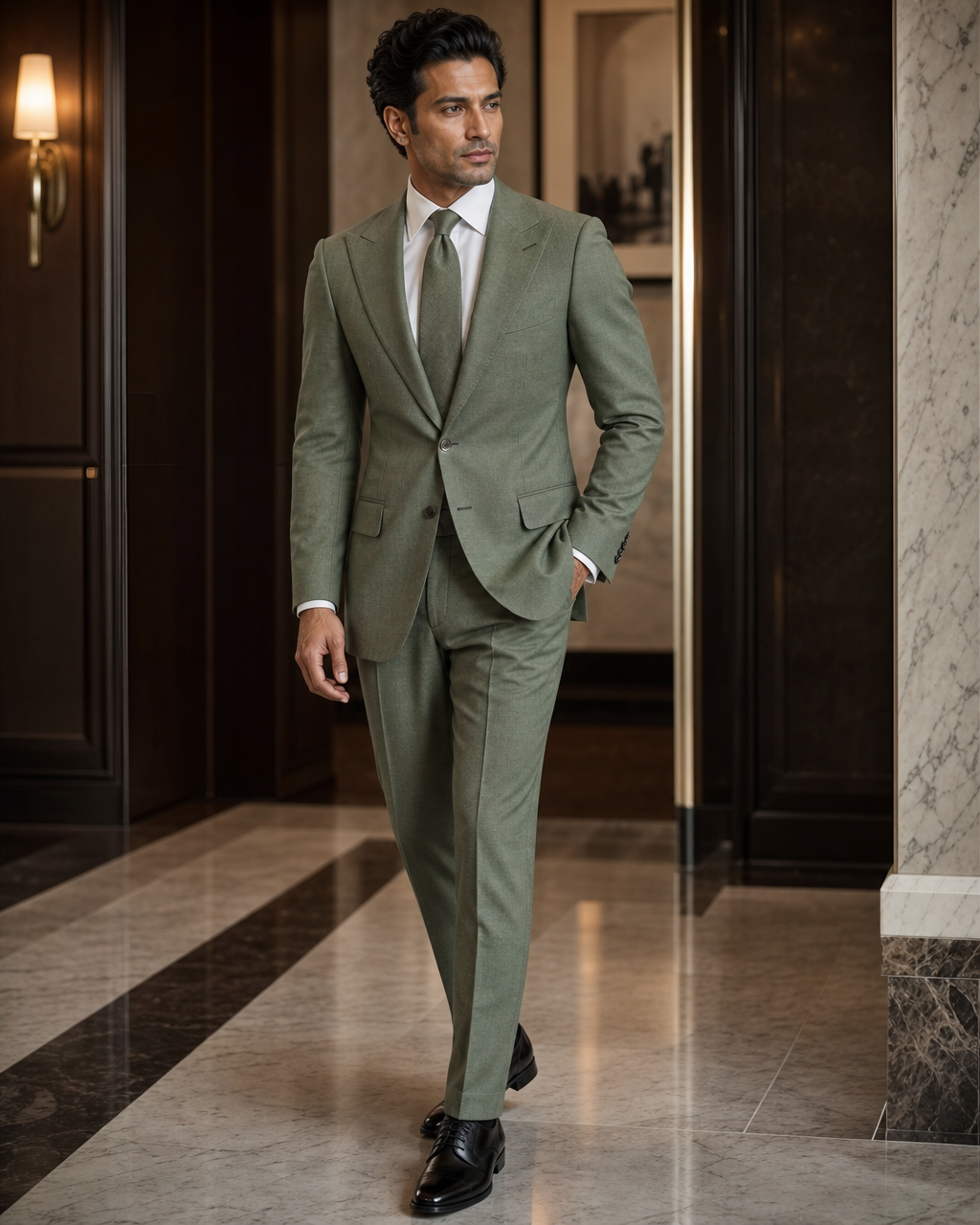 Sage Green Flannel Winter Suit - Custom Made to Measure side back view