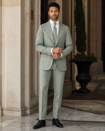 Sage Green Linen Beach Wedding Suit - Custom Made to Measure front view