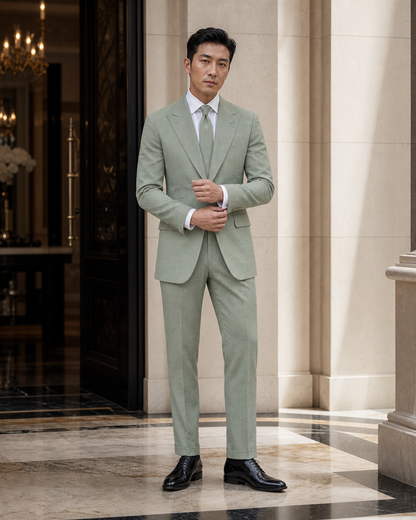 Sage Green Seersucker Beach Wedding Suit - Custom Made to Measure front view