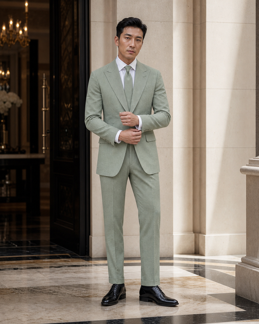 Sage Green Seersucker Beach Wedding Suit - Custom Made to Measure front view