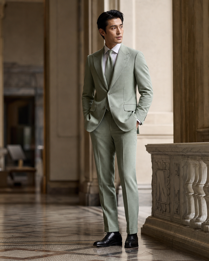 Sage Green Seersucker Beach Wedding Suit - Custom Made to Measure side back view