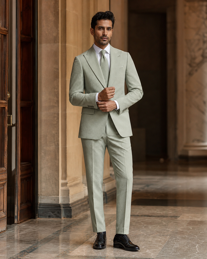 Sage Green Seersucker Summer Suit - Custom Made to Measure front view