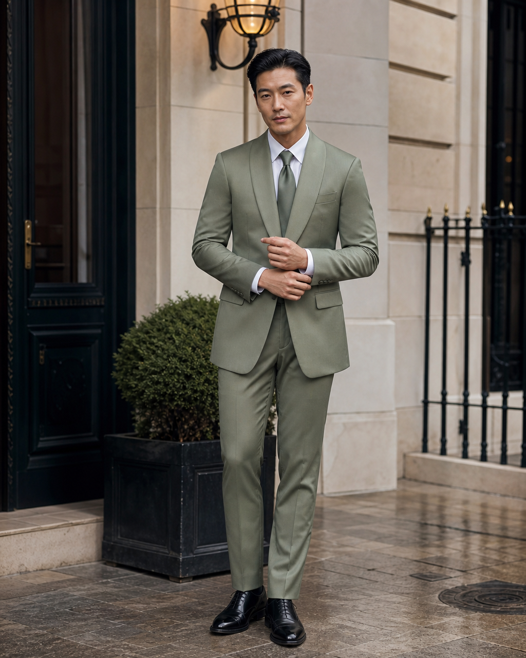 Sage Green Silk Blend Shawl Lapel Suit — Custom Made to Measure