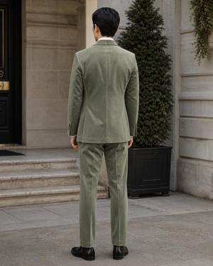 Sage Green Velvet Shawl Lapel Suit — Custom Made to Measure — 2