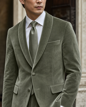 Sage Green Velvet Shawl Lapel Suit — Custom Made to Measure — 4