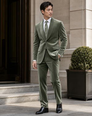 Sage Green Velvet Shawl Lapel Suit — Custom Made to Measure — 3