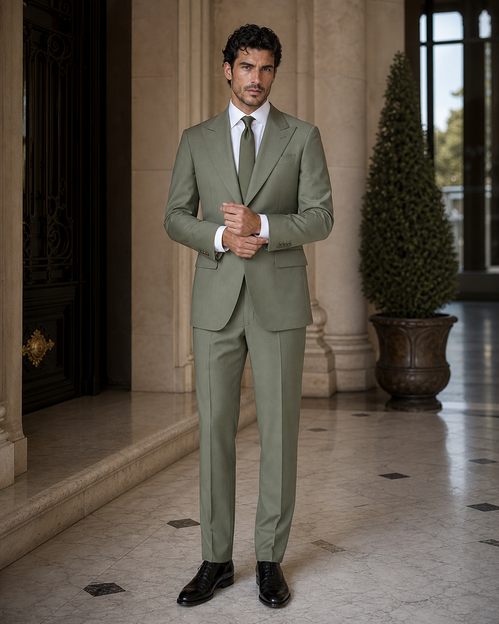 Sage Green Wool Outdoor Wedding Suit - Custom Made to Measure front view