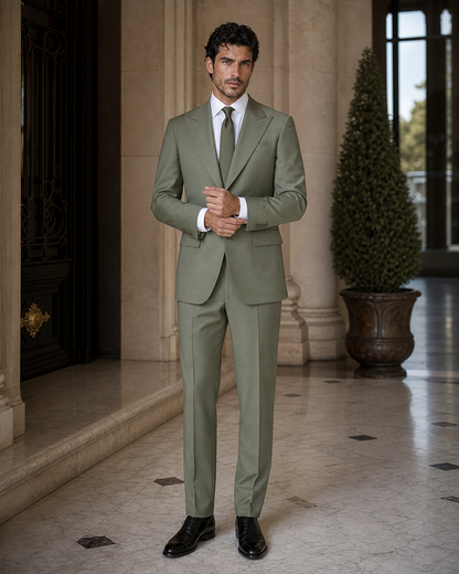 Sage Green Wool Outdoor Wedding Suit - Custom Made to Measure front view