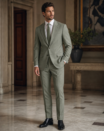 Sage Green Wool Outdoor Wedding Suit - Custom Made to Measure side back view
