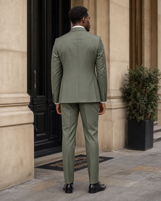 Sage Green Wool Shawl Lapel Suit - Custom Made to Measure back view