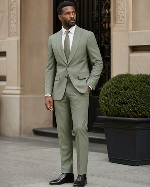 Sage Green Wool Shawl Lapel Suit — Custom Made to Measure — 3
