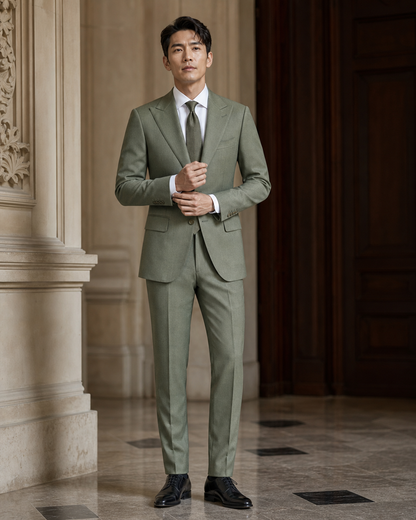 Sage Green Wool Winter Suit - Custom Made to Measure front view