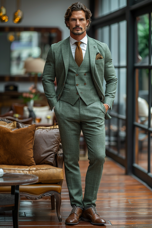 Sage Green Silk Blend Cocktail Party Suit — Custom Made to Measure
