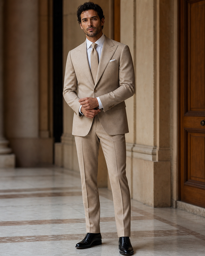 Sand Cashmere Blend Winter Suit - Custom Made to Measure front view