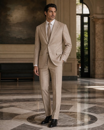 Sand Cashmere Blend Winter Suit - Custom Made to Measure side back view