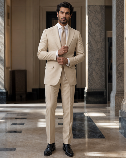 Sand Cotton Beach Wedding Suit - Custom Made to Measure front view