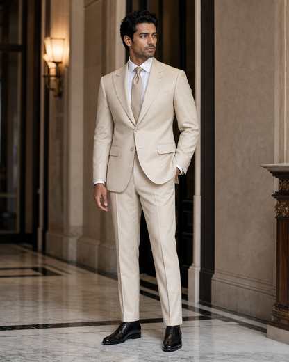 Sand Cotton Beach Wedding Suit - Custom Made to Measure side back view