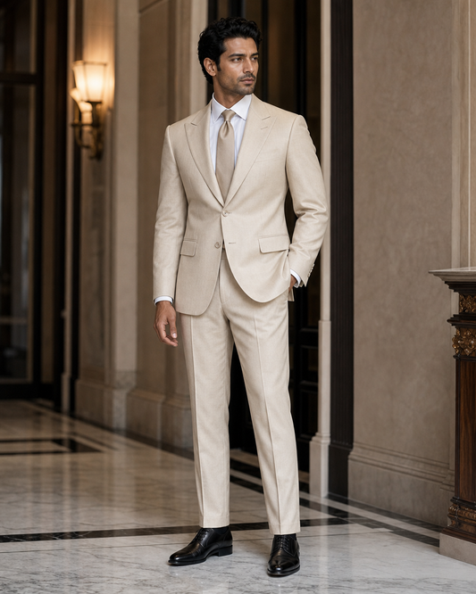 Sand Cotton Beach Wedding Suit - Custom Made to Measure side back view