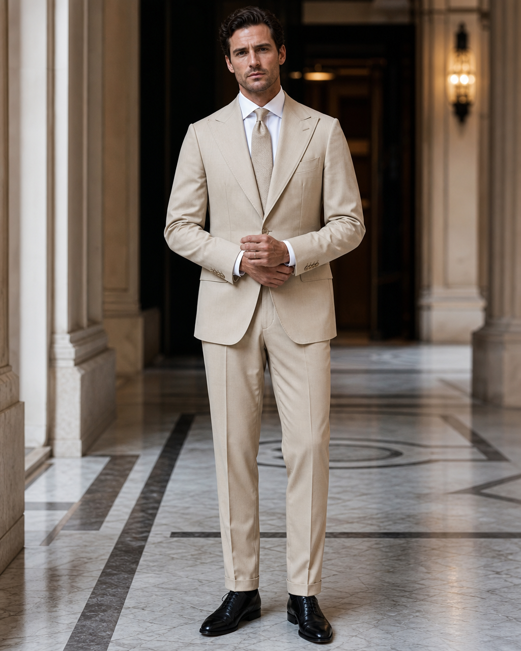 Sand Cotton Outdoor Wedding Suit - Custom Made to Measure front view
