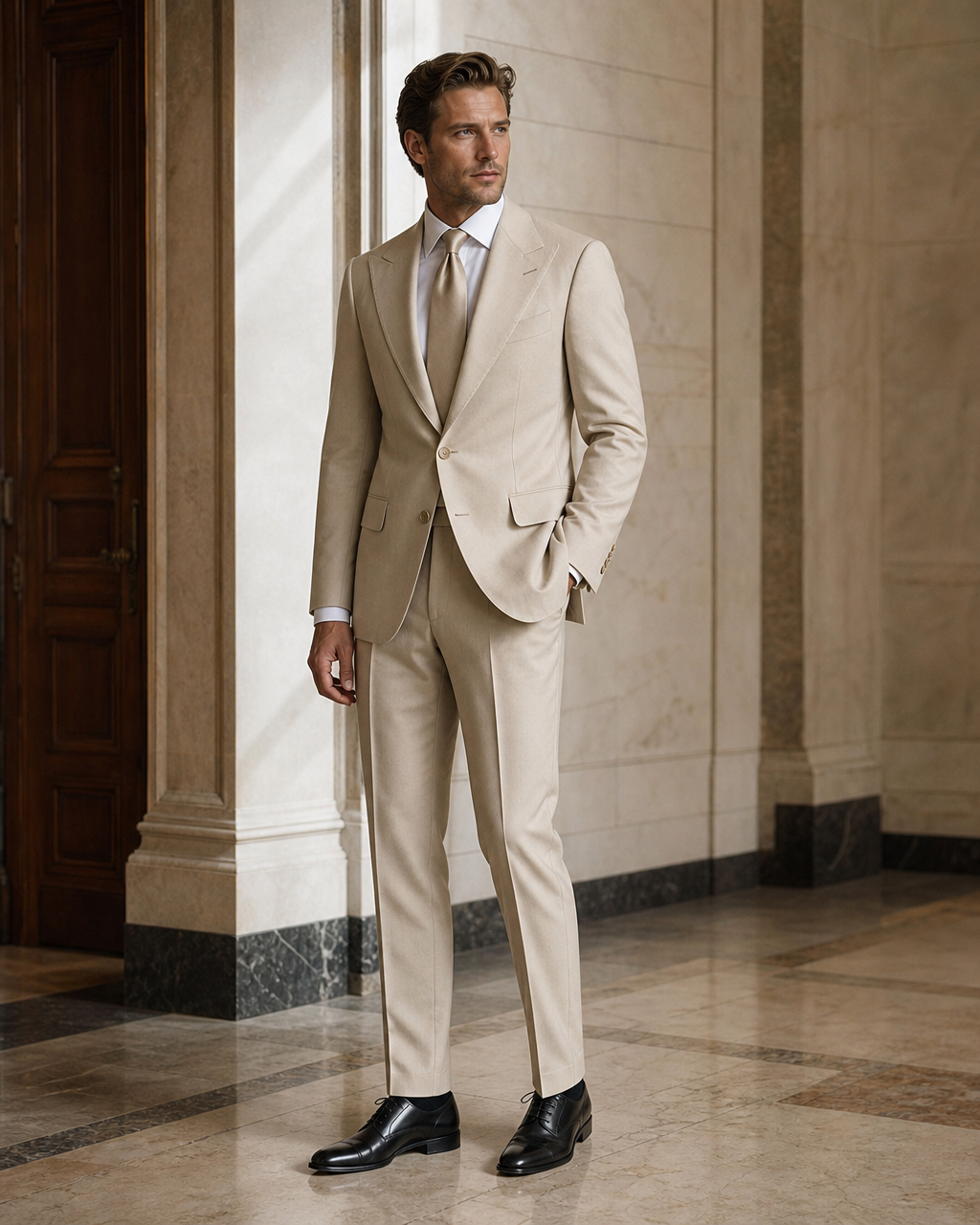 Sand Cotton Outdoor Wedding Suit - Custom Made to Measure side back view